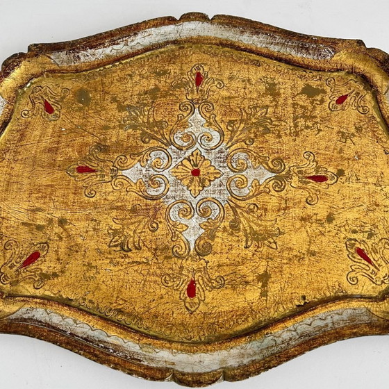 Image 1 of Vintage Florentine Tray gold mint green 1970s