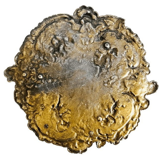 Image 1 of Antiek art nouveau messing wandbord nimfen cherubijnen wandplaquette 1910's