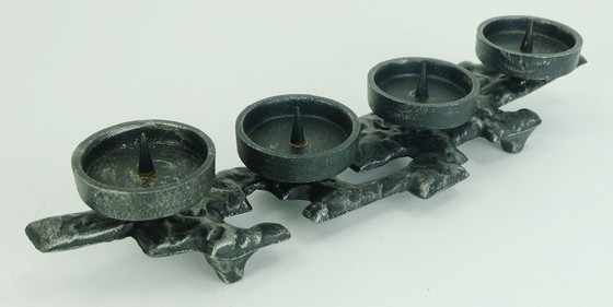 Image 1 of mid century cast iron CANDLE HOLDER brutalist design true vintage 1960s 70s candelabra