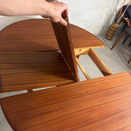 Image 1 of Round Extendable Teak Dining Table Butterfly — Danish
