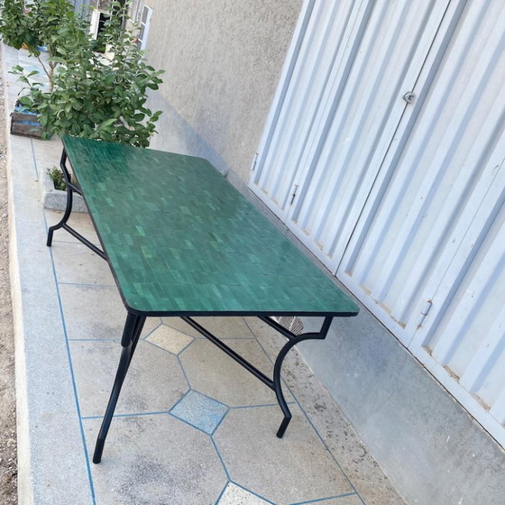 Image 1 of EMERALD GREEN TABLE, Dining Large Handmade Outdoor & Indoor Mosaic Table, Moroccan Green Table, Traditional Custom-Made Design