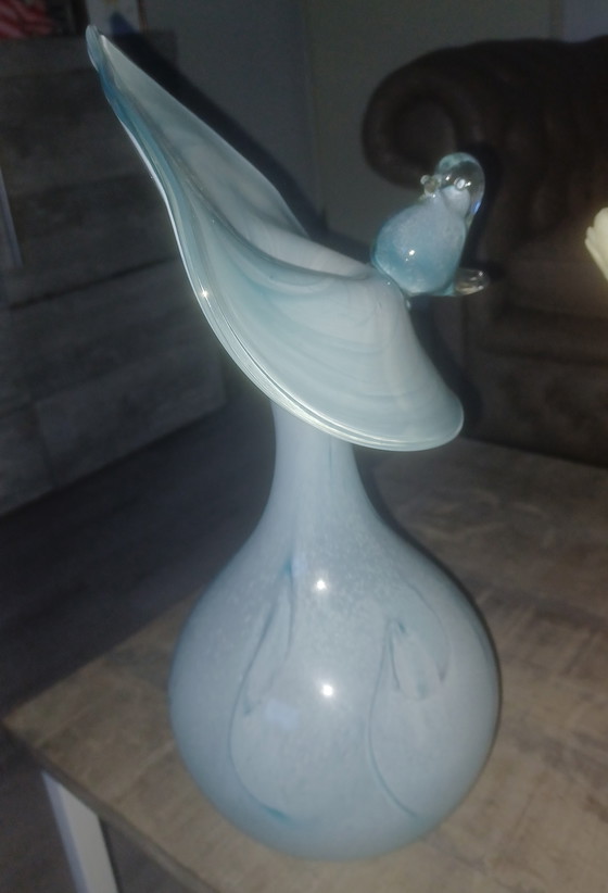 Image 1 of Römische Glashutte Linz Germany 39cm vaas met vogel