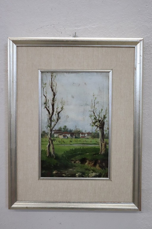 Set of 2 Countryside Landscapes, Oil on Board, Italy Early 20th Century