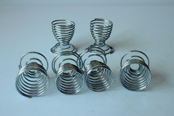 Vintage 6 Stainless Steel Spiral Design Egg Cups, Table accessories, Metal, Silver, Minimalisme (photo 4 of 6)