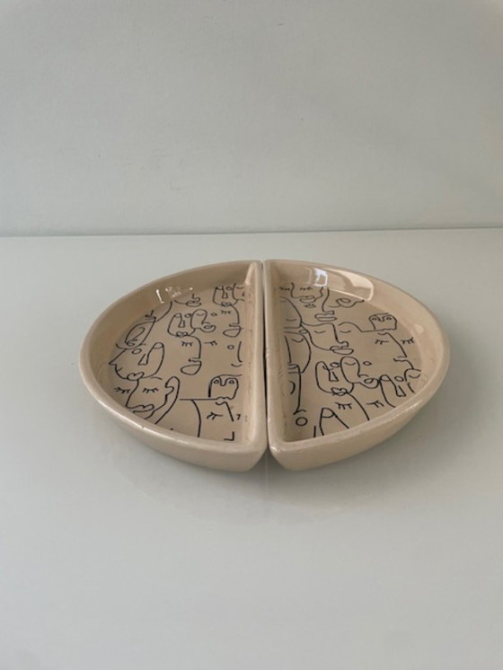 Image 1 of Artistieke set halve bordjes lijntekening