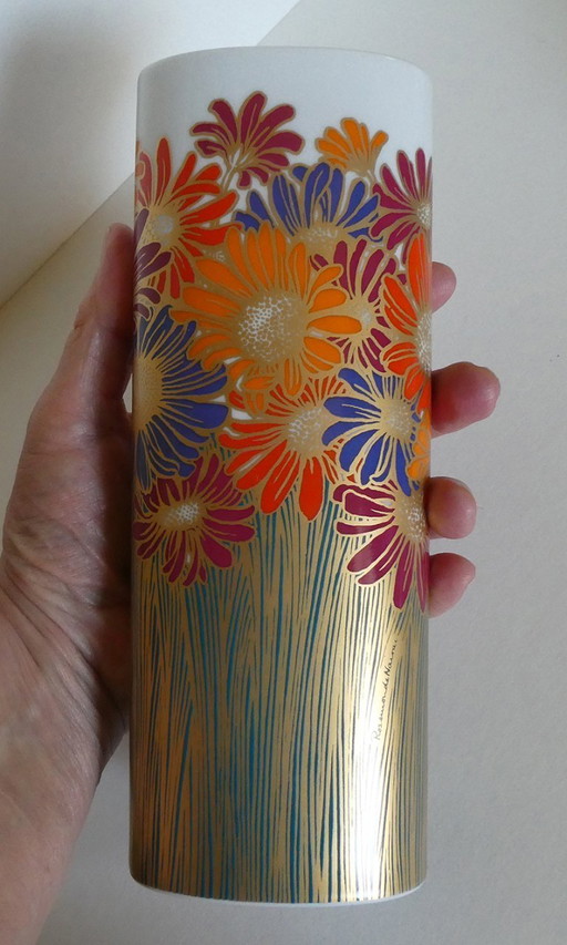 1 tall slim vase by Rosenthal, studio linie, 1980s, hand-painted porcelain with gold plating