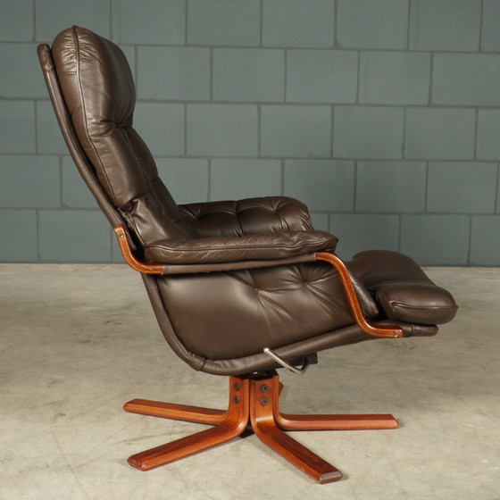 Image 1 of Fauteuil pivotant vintage en cuir - marron - années 1970