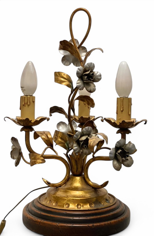 Florentijnse vintage lamp Rivolta Paralumi Milano, verguld en verzilverd metaal, Italië 20e eeuw