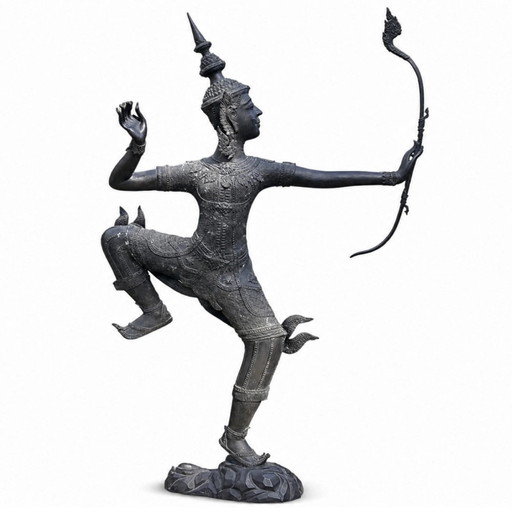 Monumentaal Bronzen Phra Ram (Rama) Boogschutter – Thailand – 168 × 110 cm