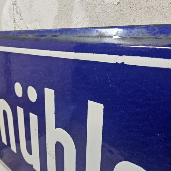 Vintage German Enamel Street Sign "Obermühlgasse" Frankfurt, Wall decoration, Metal, White (photo 10 of 15)