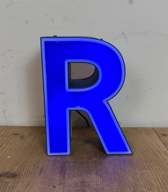 Image 1 of Vintage Blue Plastic Illuminated Letter R, 1970s