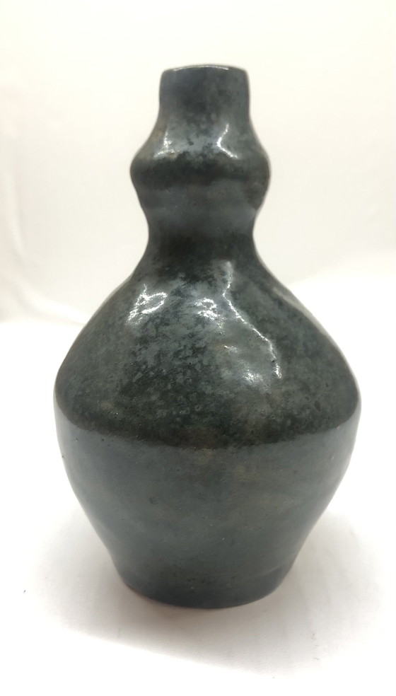 Image 1 of Vintage Blue Ceramic Vase Signed AP