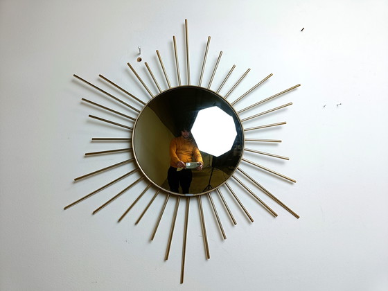 Image 1 of Vintage messing Sunburst spiegel, 1970
