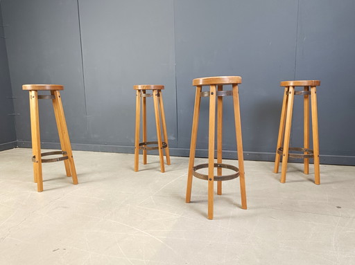 Vintage wooden bar stools, 1960s - set of 4