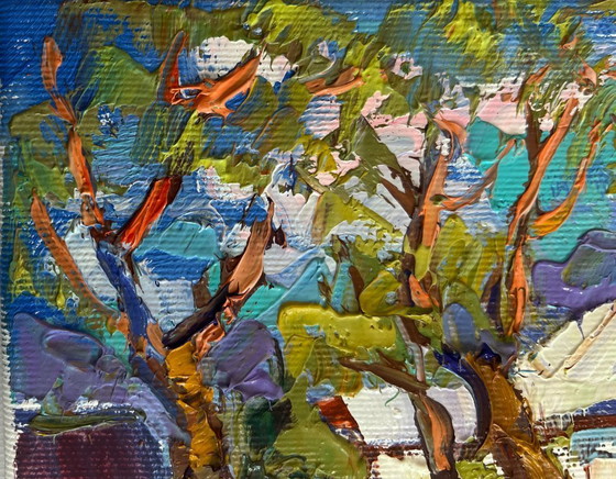 Image 1 of Original Oil Painting Spring Village Landscape Spring days in the village