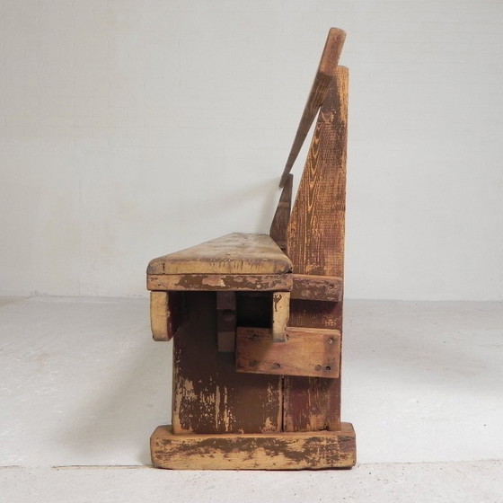 Image 1 of Grenen bank met rugleuning, 2,5 meter lang, jaren 50