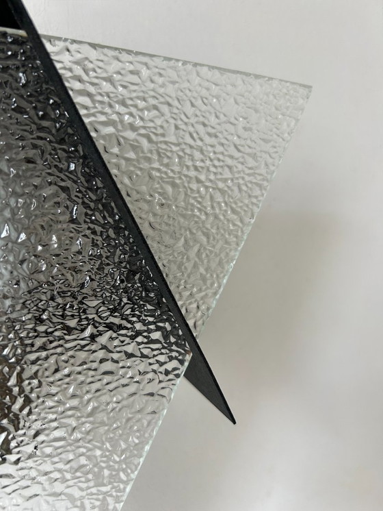 Image 1 of Lampada da parete geometrica vintage, metallo nero e vetro, Francia 1950