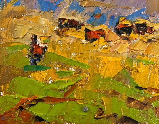 Image 1 of Original Oil Painting Evening Field Landscape Winds over the steppe