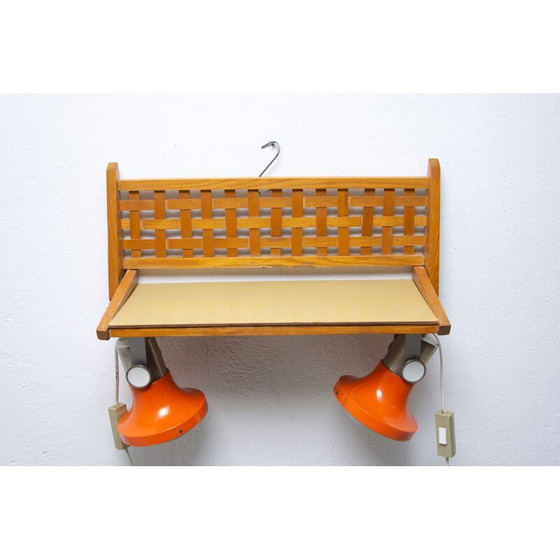 Image 1 of Vintage wall shelf in beech wood with integrated lamps by Uluv, Czechoslovakia 1960