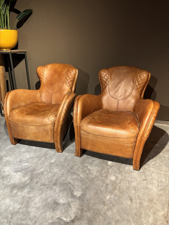 Image 1 of Vintage Cognacleren Saddle Chairs Timothy Oulton Style
