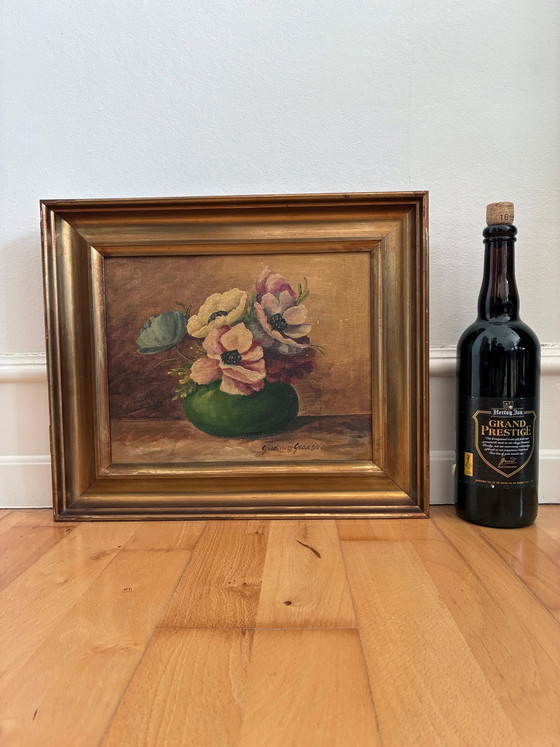 Image 1 of Vintage original floral oil painting, signed flower art