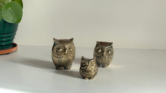 Image 1 of Famille HIBOUX Laiton et Bronze VINTAGE