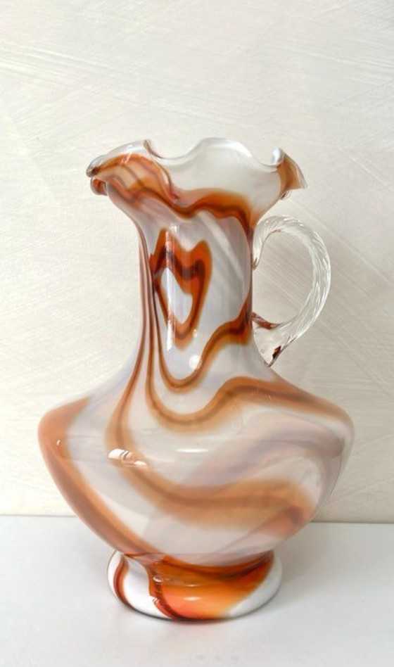 Image 1 of Vintage Murano glazen vaas, opaalachtig oranje en wit, jaren 70