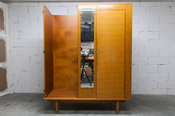 Image 1 of 1970s Scandinavian wardrobe with hanging space, shelf, mirror, 21x126cm, 2 doors