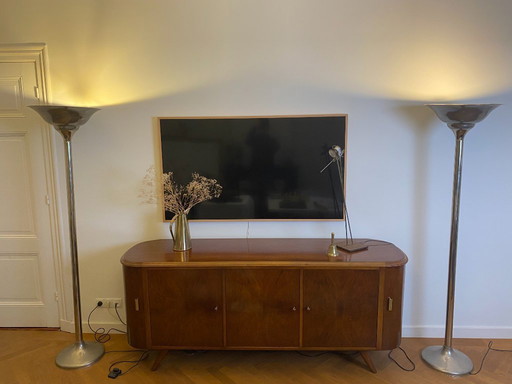 Set van twee art-deco vloerlampen – nikkel, geïnspireerd op Demeyere