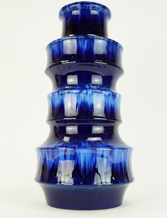 Image 1 of scheurich mid century ceramic VASE floorvase drip glaze different shades of blue model 267-38