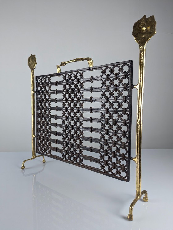 Image 1 of Bronze and Wrought Iron Fireplace Screen by David Marshall, 1970s