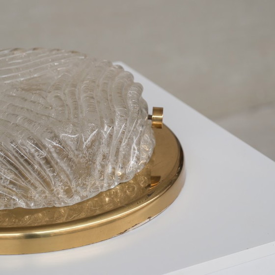 Image 1 of German Mid-Century Ceiling or Wall Frosted Glass and Brass Light Sconce