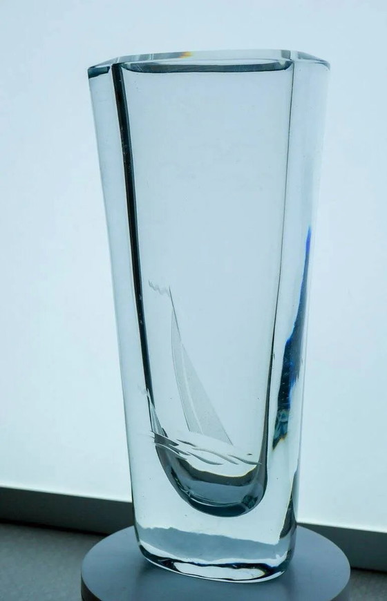 Image 1 of Etched glass vase with nautical theme from Strömbergshyttan, Sweden