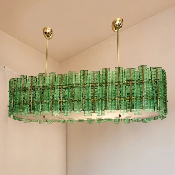 Image 1 of Lampadario moderno contemporaneo italiano "tropicale" in vetro di Murano color oro di Simoeng, verde.