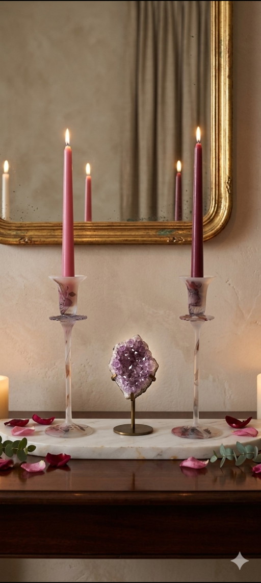 Pair of large vintage flute candlesticks (circa 1985-1990) from the famous art crystal factory Pădurea Neagră