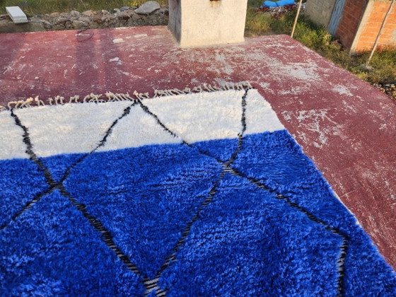 Image 1 of Blue Beni Ourain Rug 250x150 cm – Handmade Moroccan Wool Rug – Berber Diamond Carpet – Modern Boho Area Rug