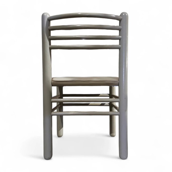 Conjuntos de comedor / Mesa / 5 Sillas / Estructura Madera Gris Claro / Asiento Cuero / Alemán / Años 80 / (photo 8 of 24)