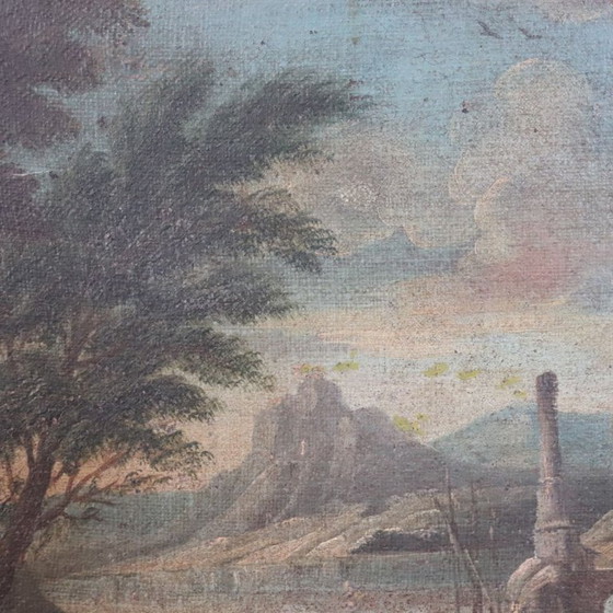 Image 1 of Paysage côtier, peinture à l'huile ancienne sur toile, Italie, XVIIIe siècle
