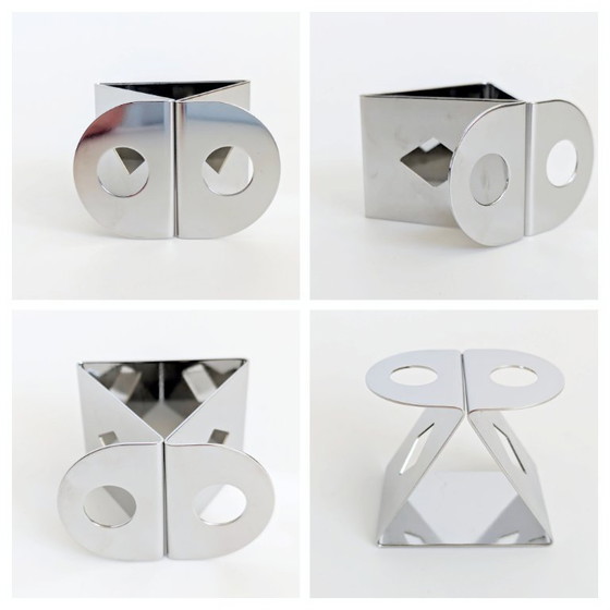 Image 1 of Set of 6 Nathalie du Pasquier Stainless Steel Napkin Rings, Postmodern Geometric Design