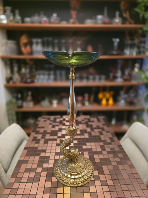 Frans Mid-Century sculpturaal designobject van groen kristal en brons – Art Vannes stijl, ca. 1960