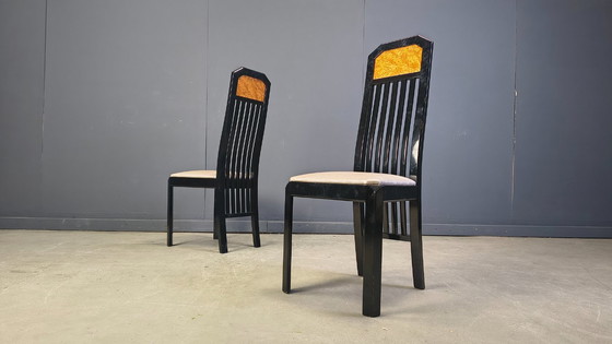 Image 1 of Chaises de salle à manger vintage en loupe de bois et laque, années 1980