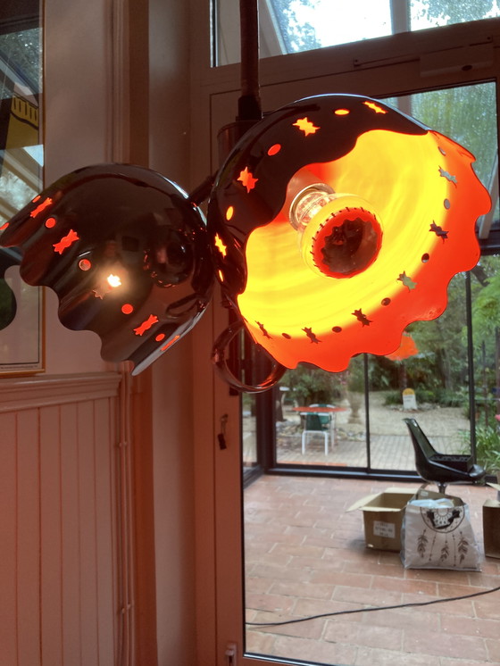 Image 1 of Chrome-plated Metal Hanging Lamp, Italian Work, 70s, Flower Shape, Interior, Orange, Attributed to Goffredo Reggiani