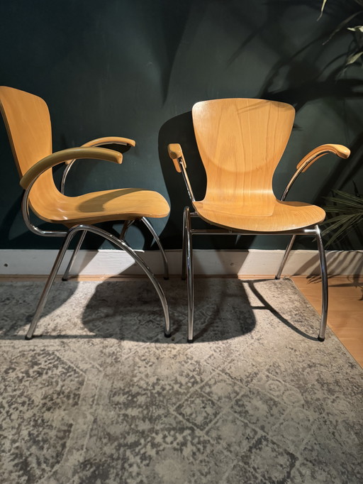 2 sillas mariposa - Kimball Bingo - madera de haya - cromo