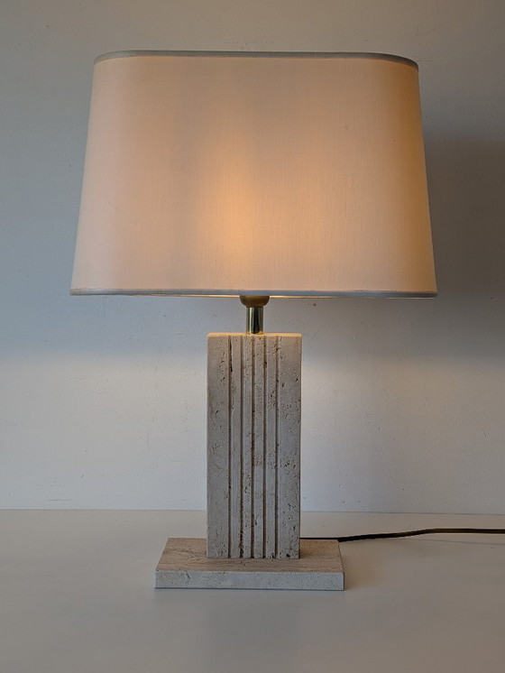 Image 1 of Lampe de table vintage en travertin et laiton de Belino (Belgique) | Années 1970