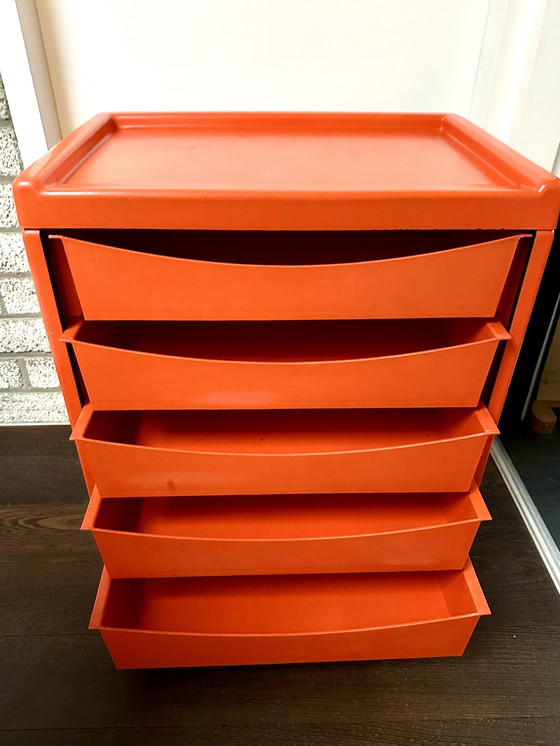 Image 1 of Meurop vintage ladenkast 5 laden Space Age oranje