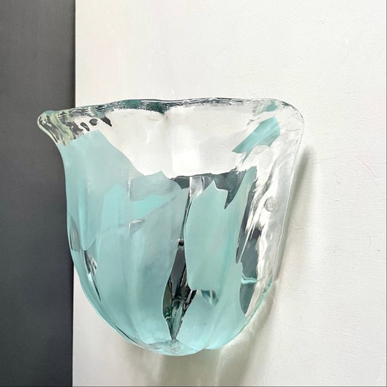 Image 1 of Applique murale en verre de Murano La Murrina des années 1980 avec incrustations d'aigue-marine. Mod. 691 Large.