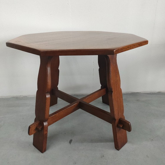 Image 1 of vintage Brutalist (style) Octagon eiken Salontafel of bijzettafel