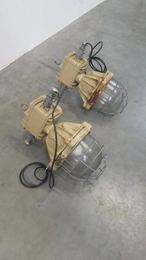 Image 1 of 2 lampes industrielles XL style cage, lampe d'usine, lampe de bunker, style vintage rétro