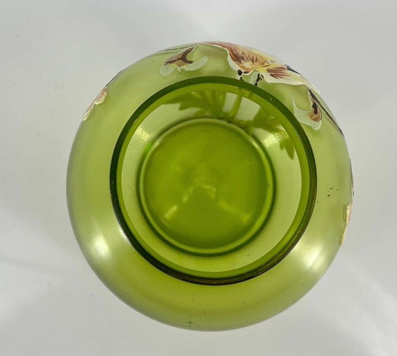 Image 1 of Rare Art Nouveau glass vase with fine enamel painting