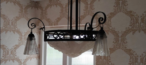 Original Jugenstihl chandelier. – Iron, Glass (photo 2 of 12)